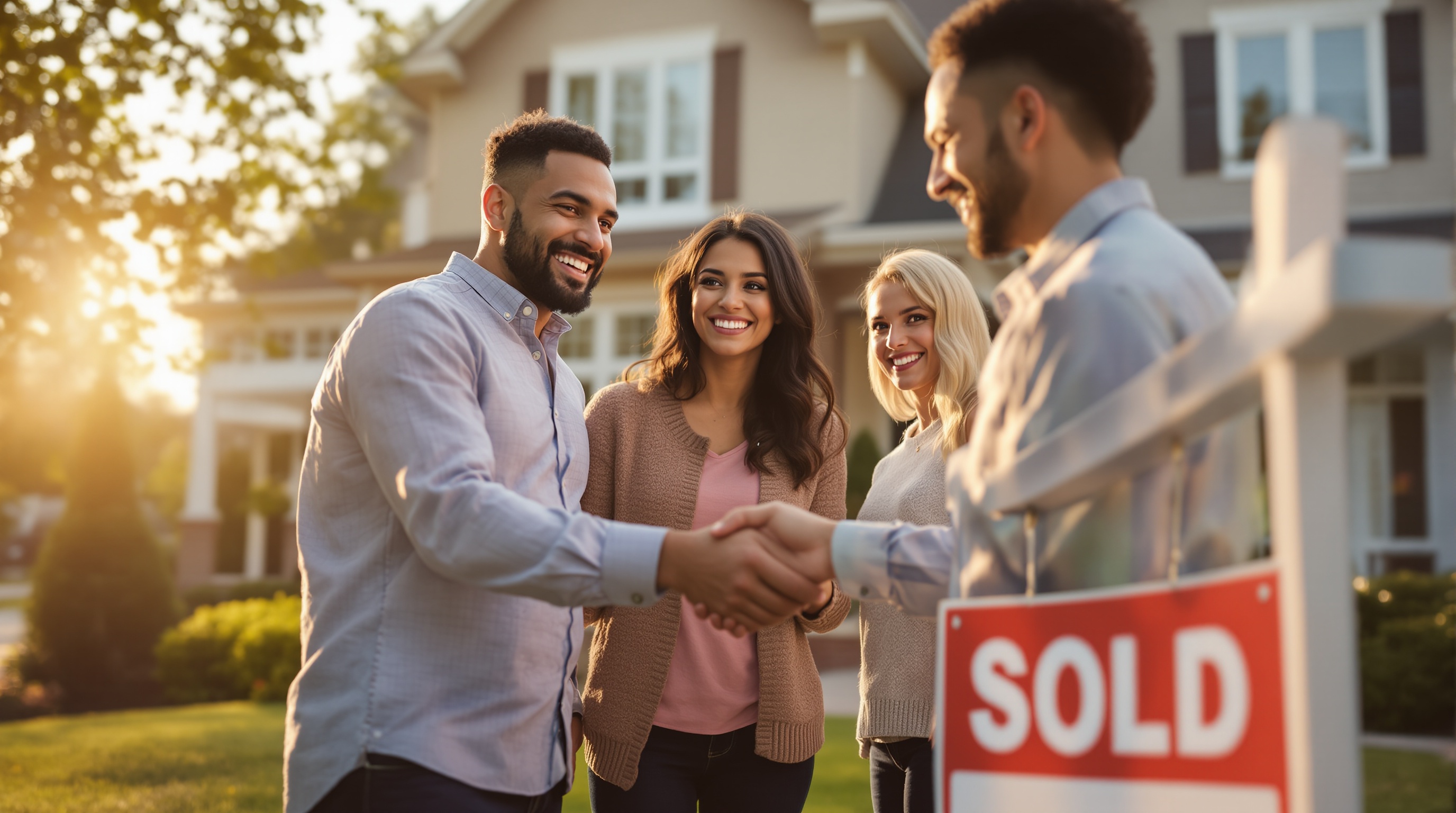Sold sign with family