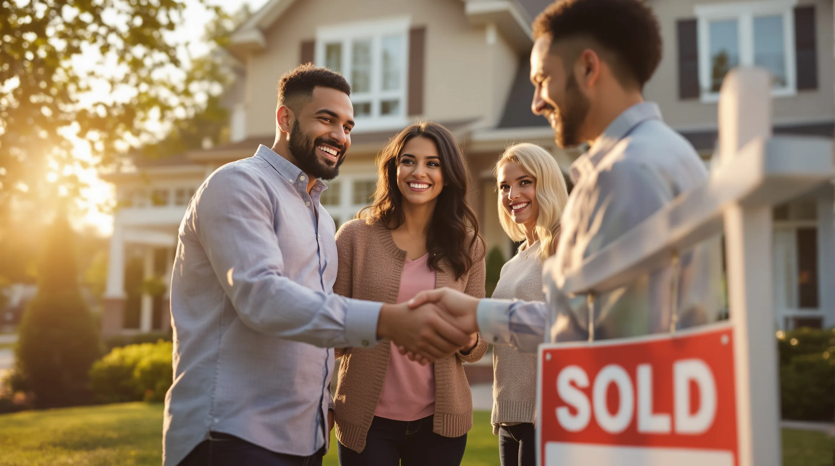Sold sign with family